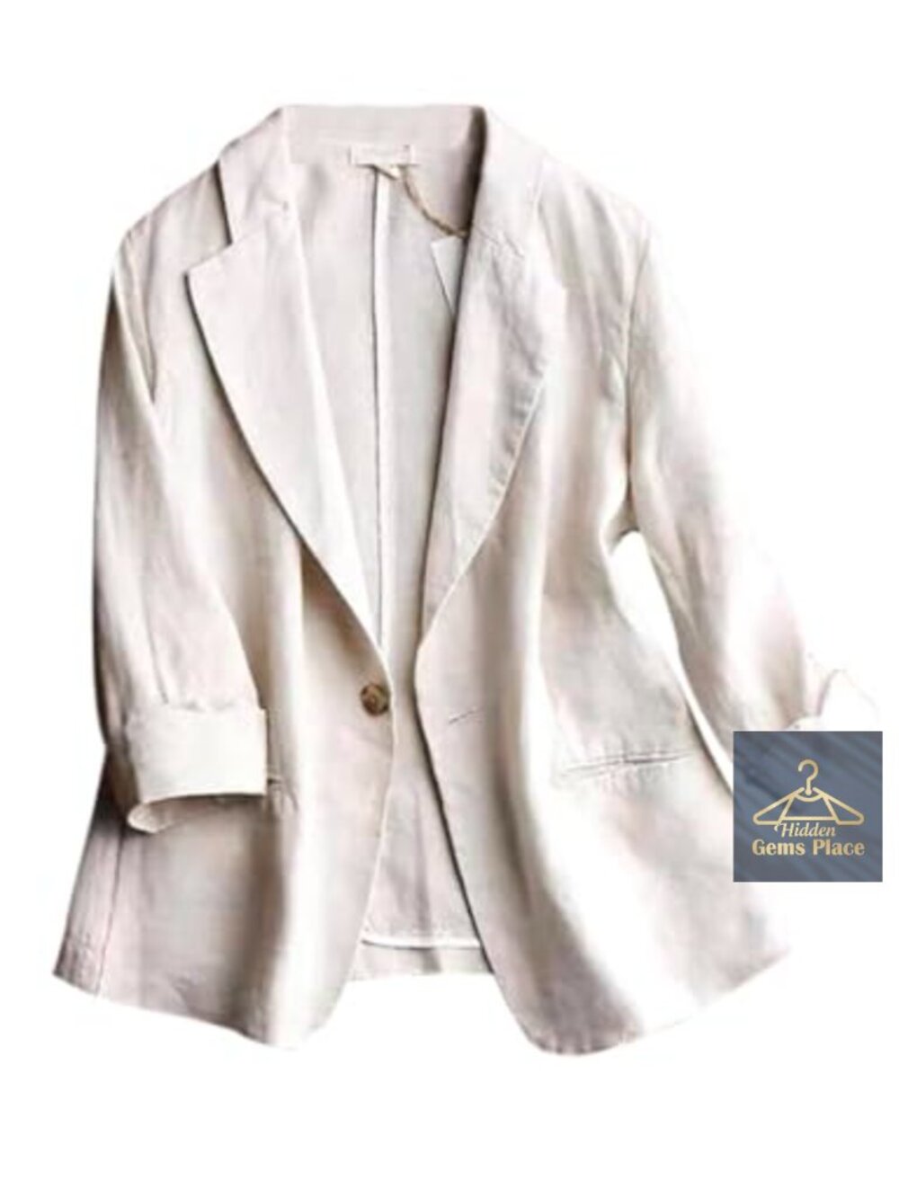Women Cotton Linen 3/4 Sleeve Casual Blazer Lightweight Open Front